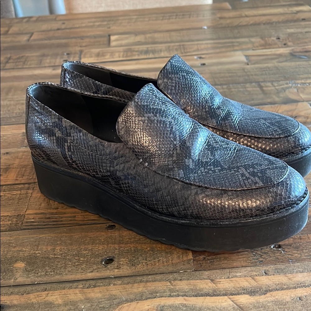 Black Snakeskin Platform Vince. Loafers